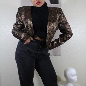 Metallic paisley cropped blazer